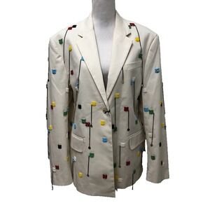 MSGM Stretch Cotton Gabardine Blazer Jacket Embroidered Beads Womens 40 10